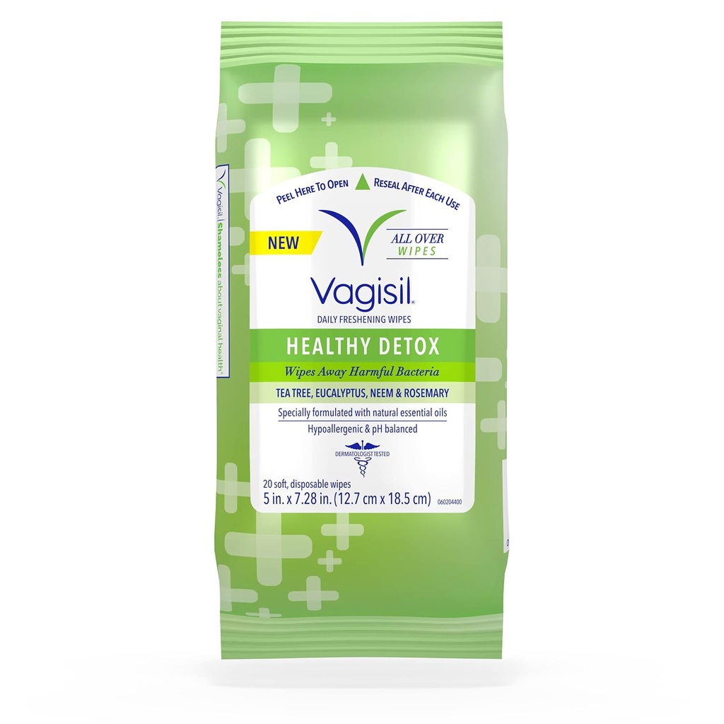 Vagisil tørker for alle over rengjøring, helsedetox, formet med essensielle oljer, 20 tørker i en forseglbar pose (pakke med 1)