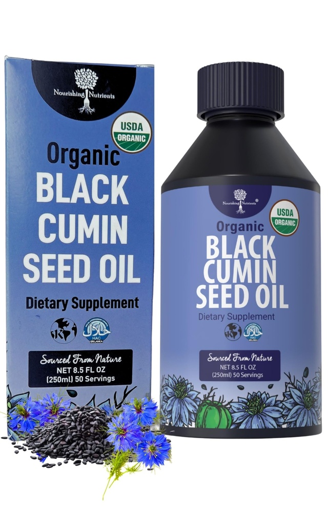 Økologisk svart cuminfrø olje-USDA-kold presset - opp til 6X sterkere tymoquinon- ren nikkella sativa cuminfrø - Premium Supplement for immunstøtte, antioksidant, beroligende, hud og hår (8,5 oz)