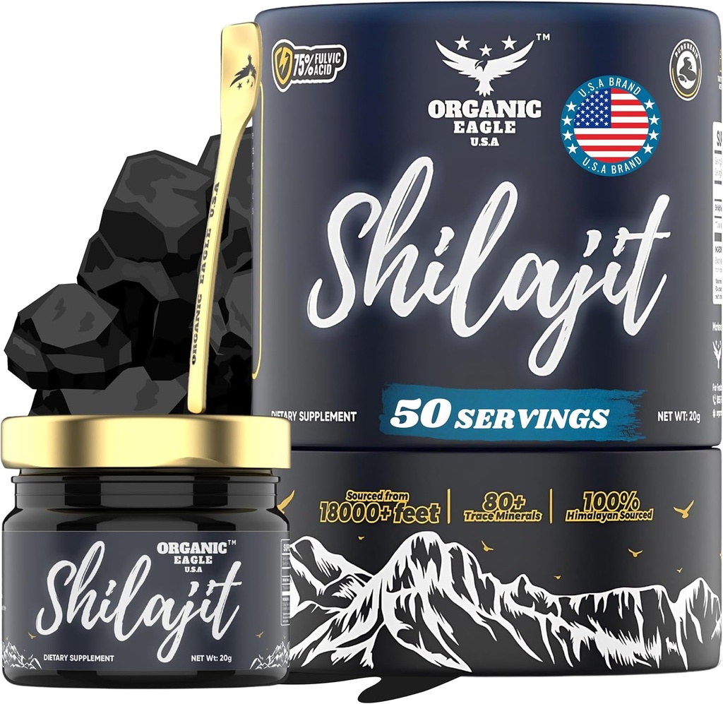 Himalayan Organic Shilajit | 50 serveringer | Naturlig energi og immunisme Booster for menn og kvinner med 80 + Essential Trace Minerals & 75% + Fulvic Acid | 100% ren | med Lab Test Report