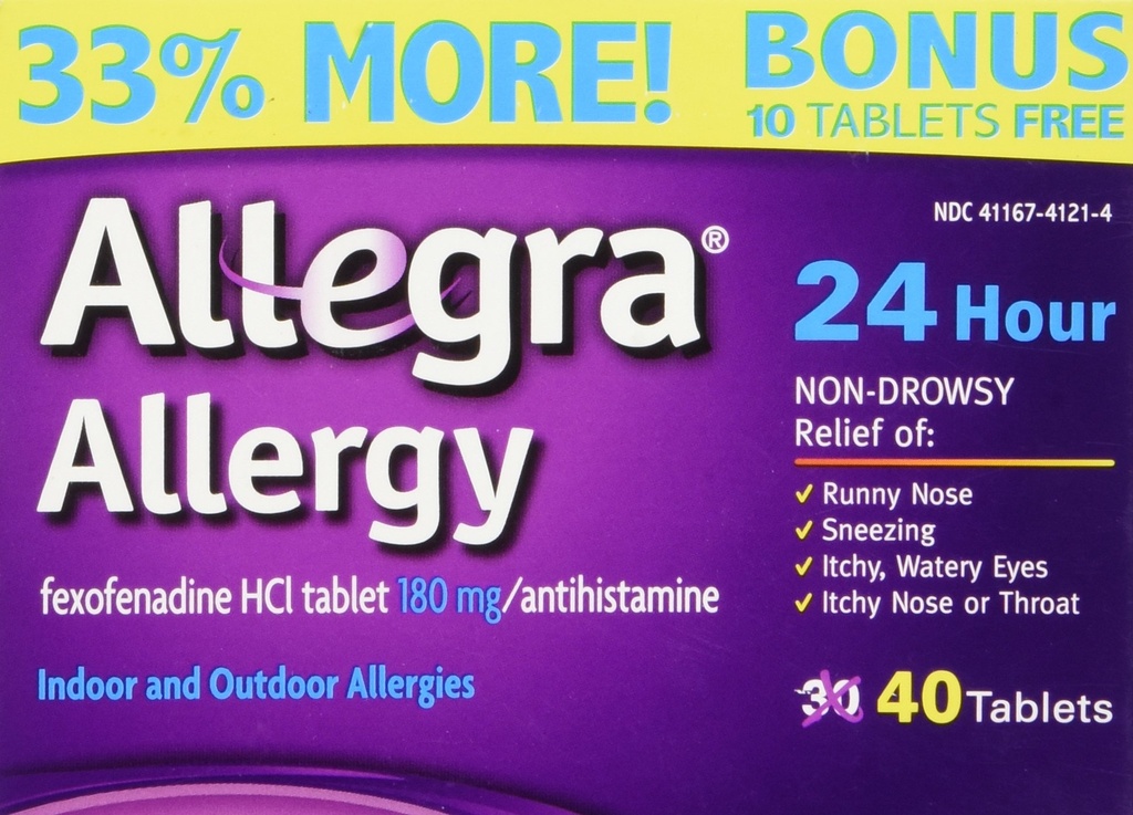 Allegra Allergy 40 Tabletter (Bonus Pack - 33% Mer) 24 timers beskyttelse - Ikke Drowsy