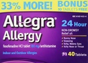 Allegra Allergy 40 Tabletter (Bonus Pack - 33% Mer) 24 timers beskyttelse - Ikke Drowsy