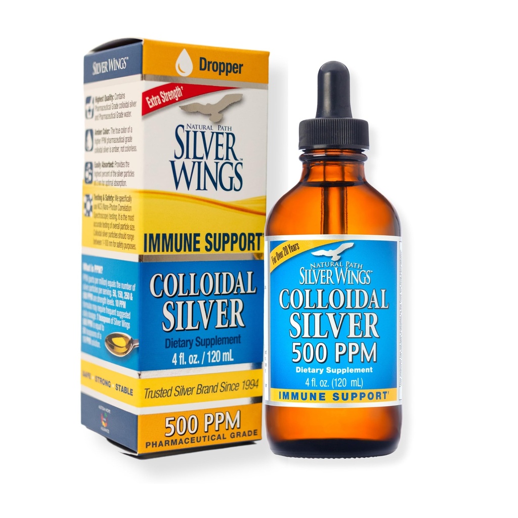 Naturlig bane sølvvinger kolloidalt sølv 500ppm immunstøtte Supplement 4 fl oz. Dropper