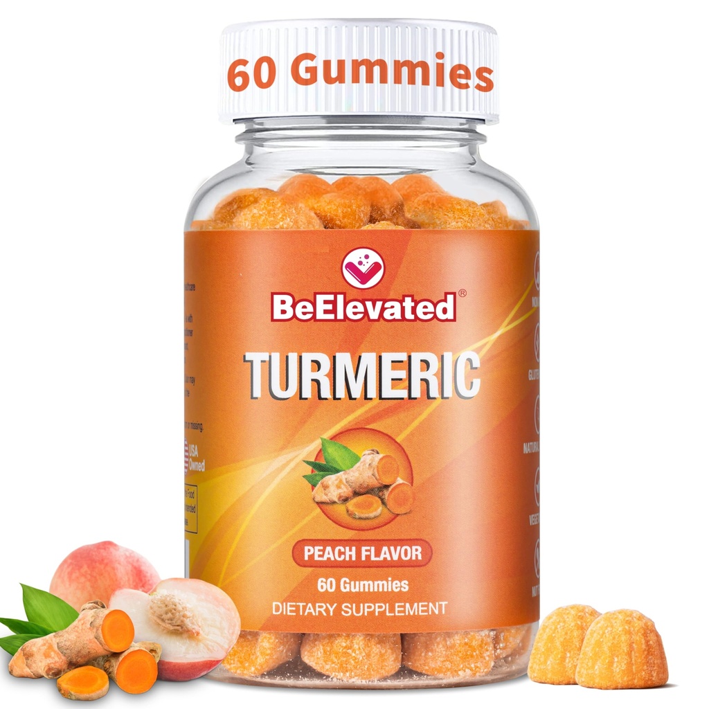Curcumin gummier – Extra styrke 2000mg 8:1 Ekstrakt gummi kosttilskudd gummier med svart pepper og ginger – Vegan ikke-GMO felles støtte Chewables – fersken flavor, 60 greve