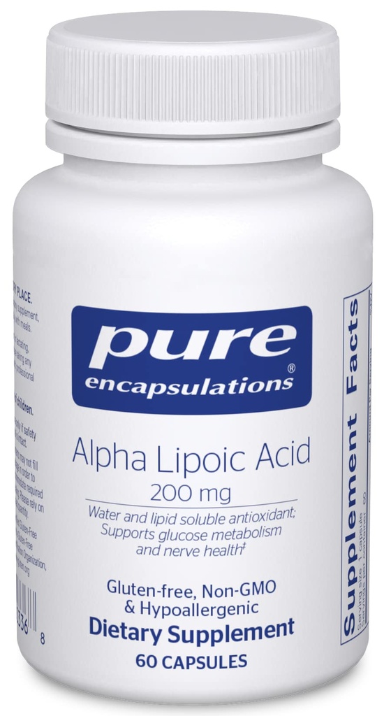 Pure Enkapslinger Alpha Lipoic Acid 200 mg - 200 mg ALA - Liver & Antioksidant Støtte * - for Nerve Helse & Karbometabolisme - Vegan & Ikke-GMO Supplement - 60 Kapsler
