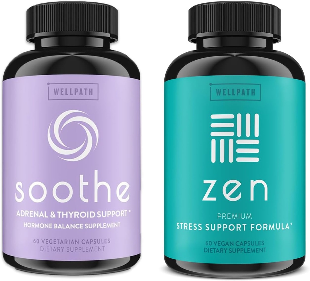 WellPath Zen Stress & Hormone Støtte Bundle - Herbal Stress Relief & Hormon Balance kosttilskudd - 60 Cts Hver
