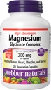 Webber Naturals Magnesium Glycinate Complex 200 mg, 120 Vegetariske kapsler, høy absorpsjon formel, støtter bein, hjerte, muskler og nerver, en-per-dag, vegansk, ny etikett!