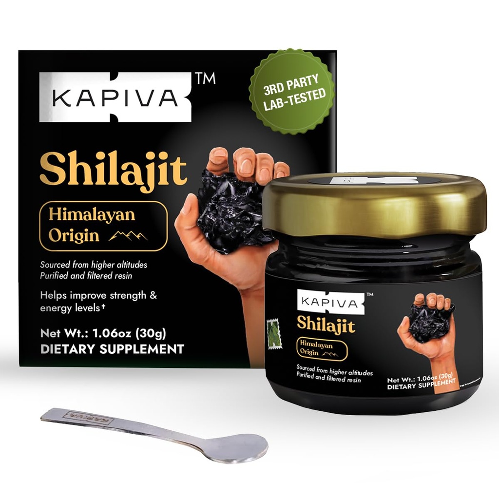 Kapiva 100% ren Himalayan Shilajit Resin(30gm), høy styrke for menn og kvinner | 120 serveringer på 250 mg | 80+ spormineraler, opptil 70% fulvsyre | Autentisk | Naturlig energi og immunstøtte