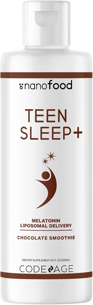 Kodeasje Liposomal Tenåring søvn + flytende melatonin Supplement for tenåringer, vitamin E, fosfolipid kompleks, vegansk sjokolade smoothie Drops, ikke-GMO, sukkerfri, 3 måneder-supple, 90 serveringer, 8 fl oz