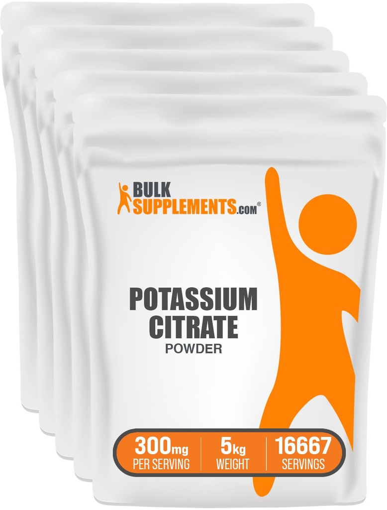 BulkSupplements.com Kalium Citrat pulver - for Hydration Support, Mineral Supplement, Kalium 99 mg - Glutenfri, 300 mg per servering, 1kg (2,2 lbs) (pakke på 5)