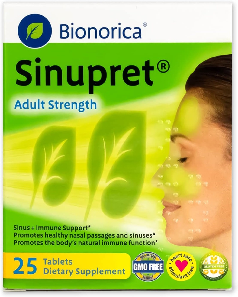 Sinupret voksen styrke Sinus + immunstøtte alle naturlige, rask fungerende urte nasal passasje og immunisme øker supplement med Verbena & eldre blomst - 25 tabletter