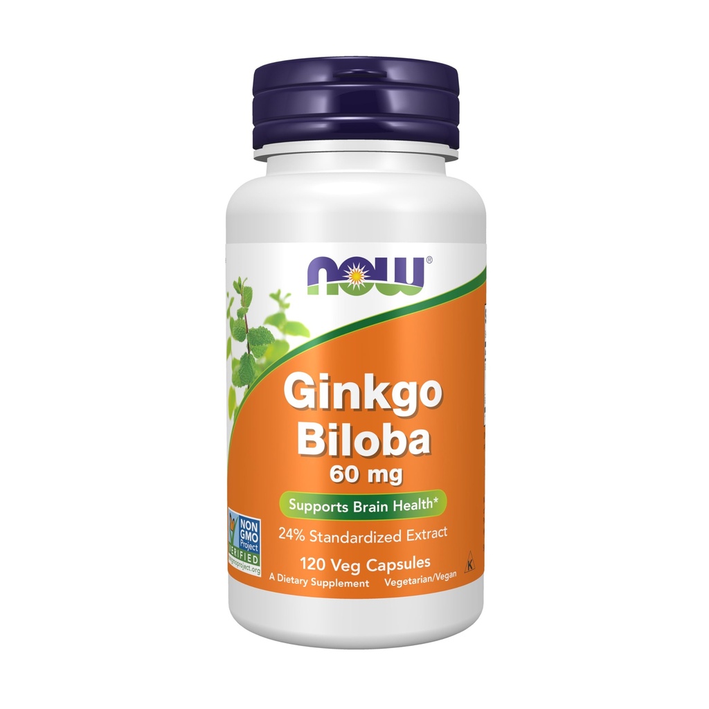 NU Mattilskudd, Ginkgo Biloba 60 mg, 24% Standardisert ekstrakt, ikke-GMO-prosjekt verifisert, 120 Veg Kapsler