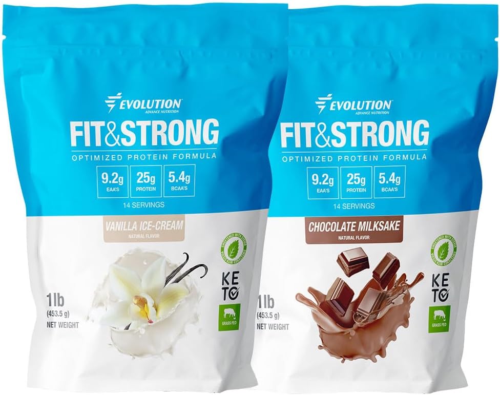 Evolution Advance Nutrition Fit & Strong - Rent Whey Protein pulver med BCAA, Naturlig Flavor - 2 pund (Vanilla) + Fit & Sterkt ren Whey Protein pulver med BCAA - 2 pund (Chokolate)