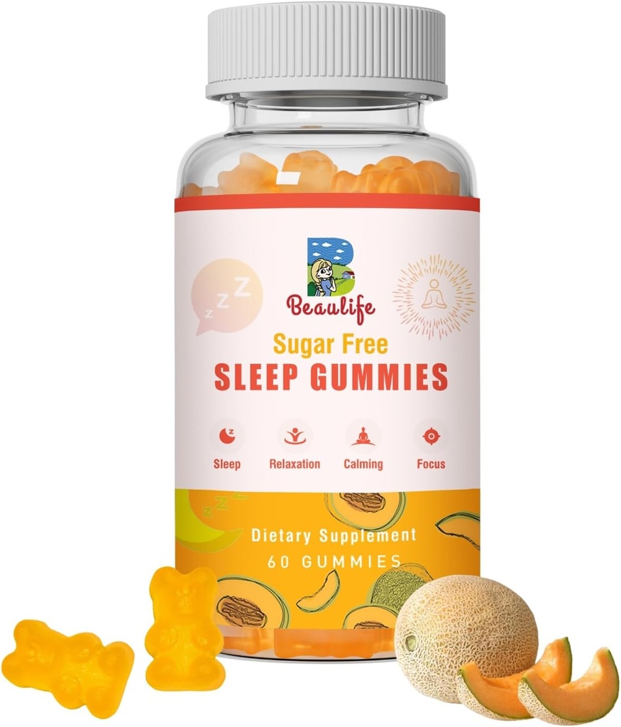 5 mg Melatonin Gummies, søvnstøtte for voksne, melatonin kosttilskudd for sovende, 60 Cantaloupe-Flavored Gummies