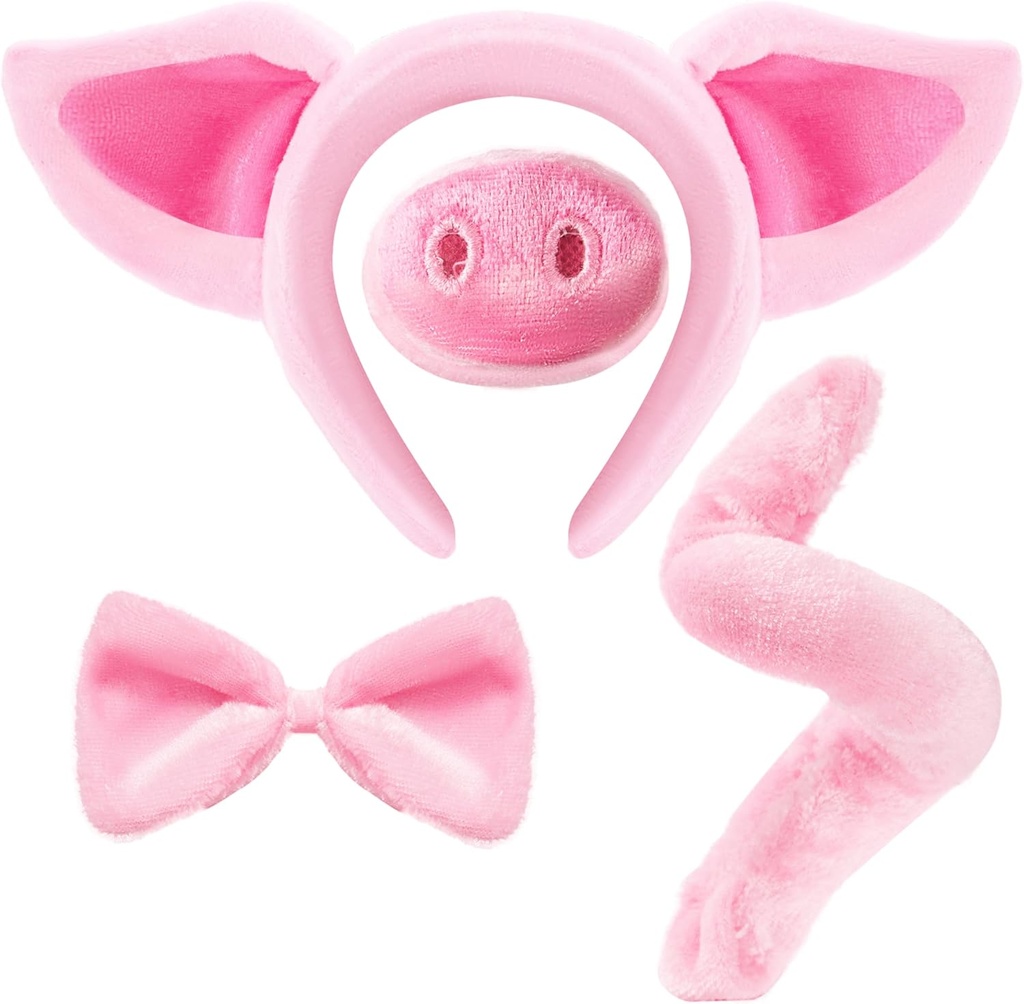 Spooktakulære kreasjoner rosa gris Dalmatian kostume sett med ører Nese Tail og bow tie, dyr kostume tilbehør til Unisex