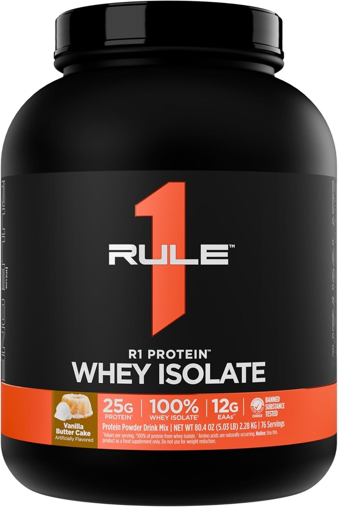 Regel 1 R1-protein Whey Isolate - med 25g Protein & 6g BCAA Eksklusivt fra isolert og hydrolysert kilder til treningsgjenvinning (5 pund*, Vanilla Butter Cake)