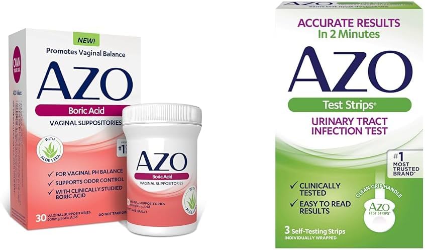 AZO Boric Acid Vaginal Suppositories hjelper støtte Odor kontroll og balanse Vaginal PH, 30 Count Urin Tract infeksjon (UTI) Teststriper, nøyaktige resultater i 2 minutter, 3 greve