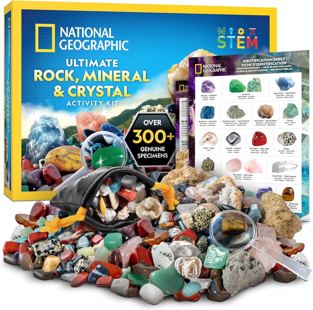 National Geographic Rock Collection Box for Kids – 300 + Piece Gemstones and Crystals sett inneholder Geoder og ekte krystaller, Rocks og Minerals, Science Kit for Kids, En geologi gave til gutter og jenter