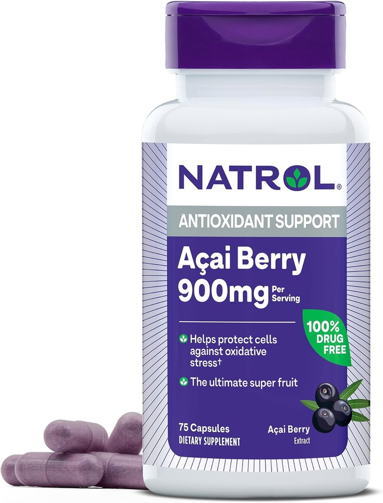 Narl Acai Berry 900 mg per servering, kosttilskudd for antioksidant støtte, 75 kapsler, 37 dagers forsyning