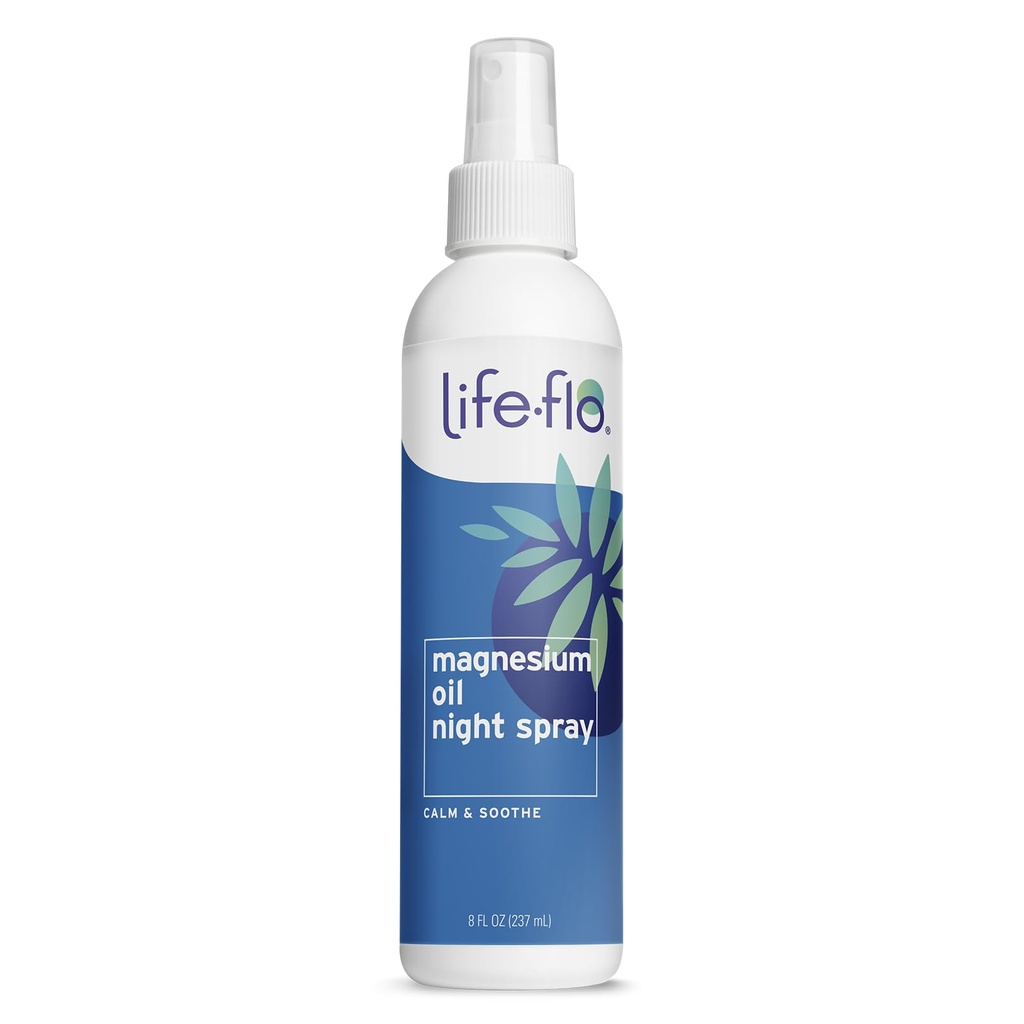 Liv-flo Magnesium Olje Night Spray, Soothing Magnesium Spray w/Magnesium Kloride fra Sechstein Seabed og Lavendel olje, slapper og avslapper kroppen og sinn, 60-dagers garanti, ikke testet på dyr, 8oz