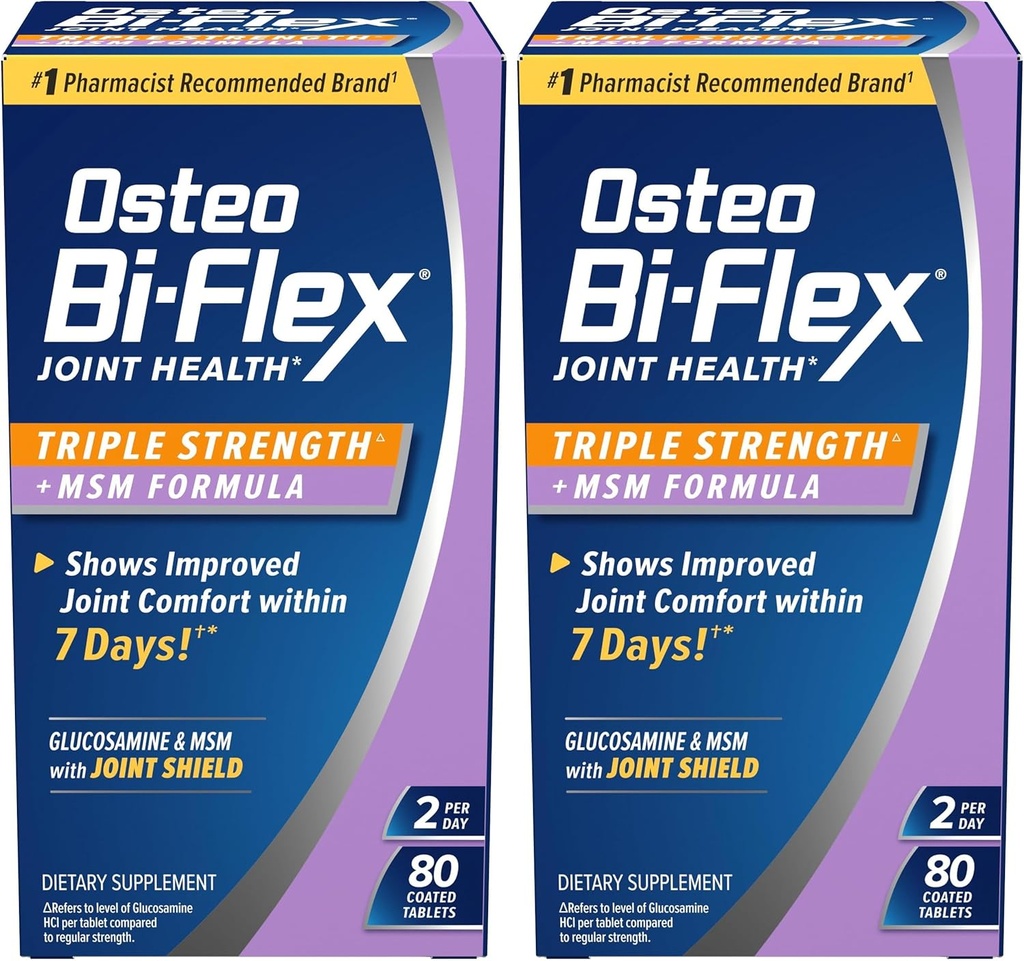 Osteo Bi-Flex trippelstyrke(5) med MSM, glukosamin felles helse Supplement, belagte tabletter, 80 greve (Pack of 2)