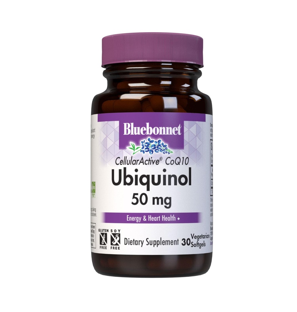 Blåbonnet Ernæring Cellular Active CoQ10 Ubiquinol 50 mg Vegetariske Softgels, Hjarte Helse & Cellular Helse, Ubiquinol fra Kaneka, Ikke GMO, Glutenfri, Sojafri, Melkfri, 30 Vegetariske Softgels