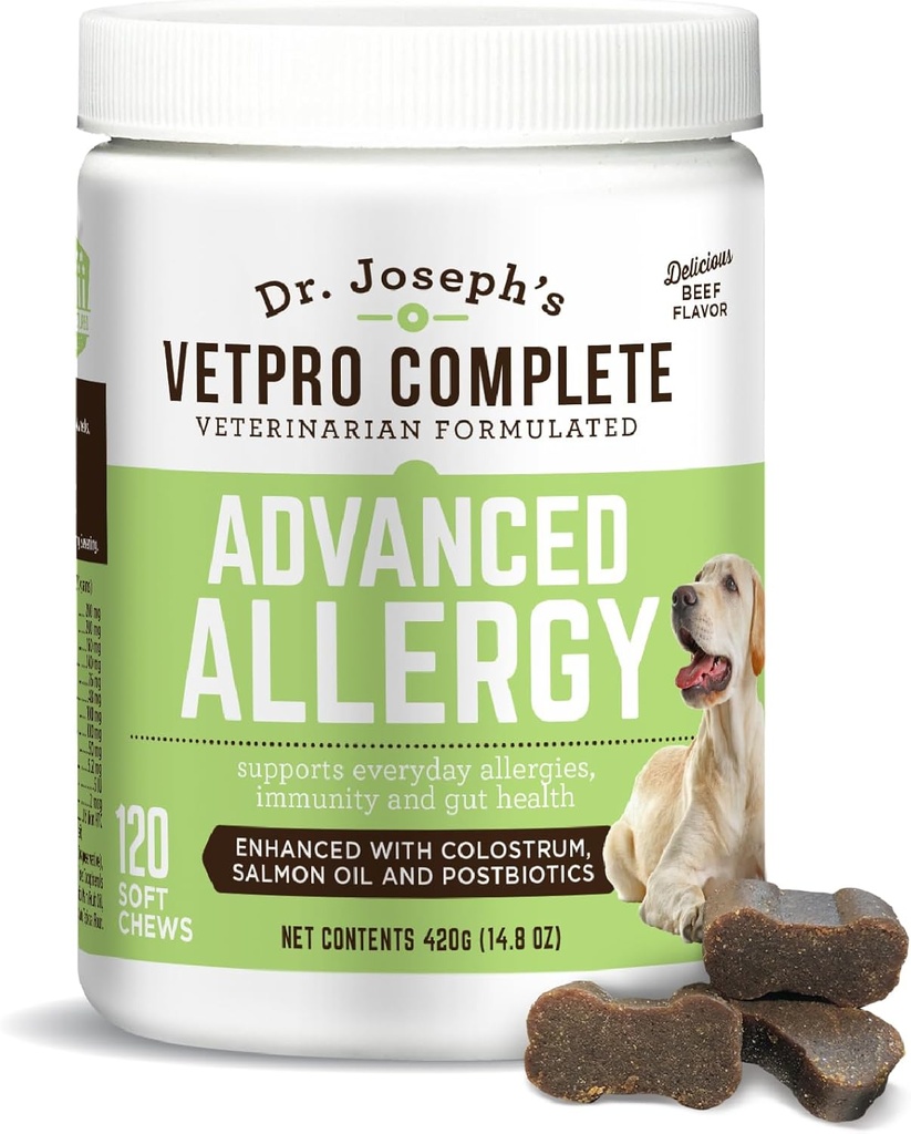 VetPro Advanced Allergi og kløe støtte for hunder - støtter sesongmessige allergier, kløende hud, & immunitet - Forbedret med lakseolje, probiotika og kolostrum for allergier, immunstøtte, og gut helse