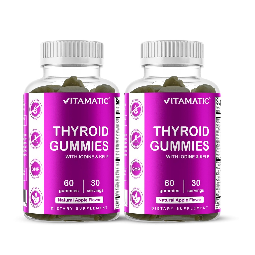 Vitamatic 2 Pack Vegan Thyroid støtte Gummies med Iodin & Kelp – 60 greve – Plantebasert – støtter energi og metabolisme