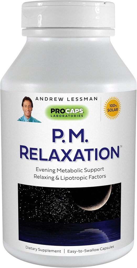ANDREW LESSMAN P.M. Relaxation - 90 kapsler - Naturlig støtte for Gentle Restful Sleep med Melatonin, Valerian, Passionflower, Hops, Kamille. Ingen morgen Grogginess liten lett å svelge kapsler
