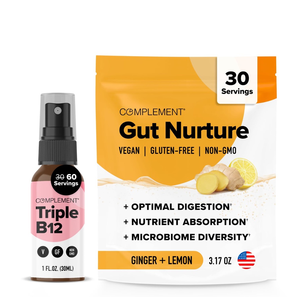 Komplement Triple B12 Spray & Gut Nutrition Bundle - Overordnet Vegansk B12 Supplement og Digestive Helse Støtte