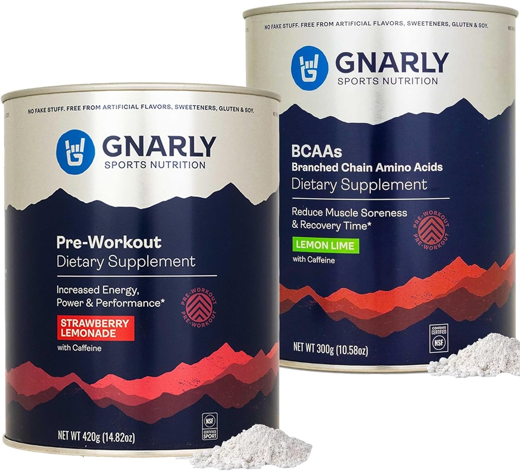 Gnarly Ernæring Gnarly Preworkout Jordbær Lemonade (14.82oz) BCAA Lemon Lime (10.58oz)