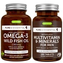 Høy absorpsjon Omega-3 Wild Fish Oil + metylert menns Multivitamin Bundle, 1000mg EPA & DHA 180 Softgels + release Multivitamin 180 tabletter, av Igenus