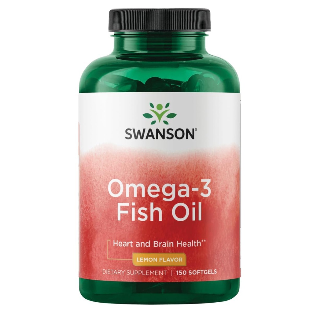 Swanson Omega 3 Fish Oil Supplement hjerte hjerne og felles støtte GMO-fri EFA 180 mg EPA Plus 120 mg DHA 150 Softgel Kapsler Lemon Flavor