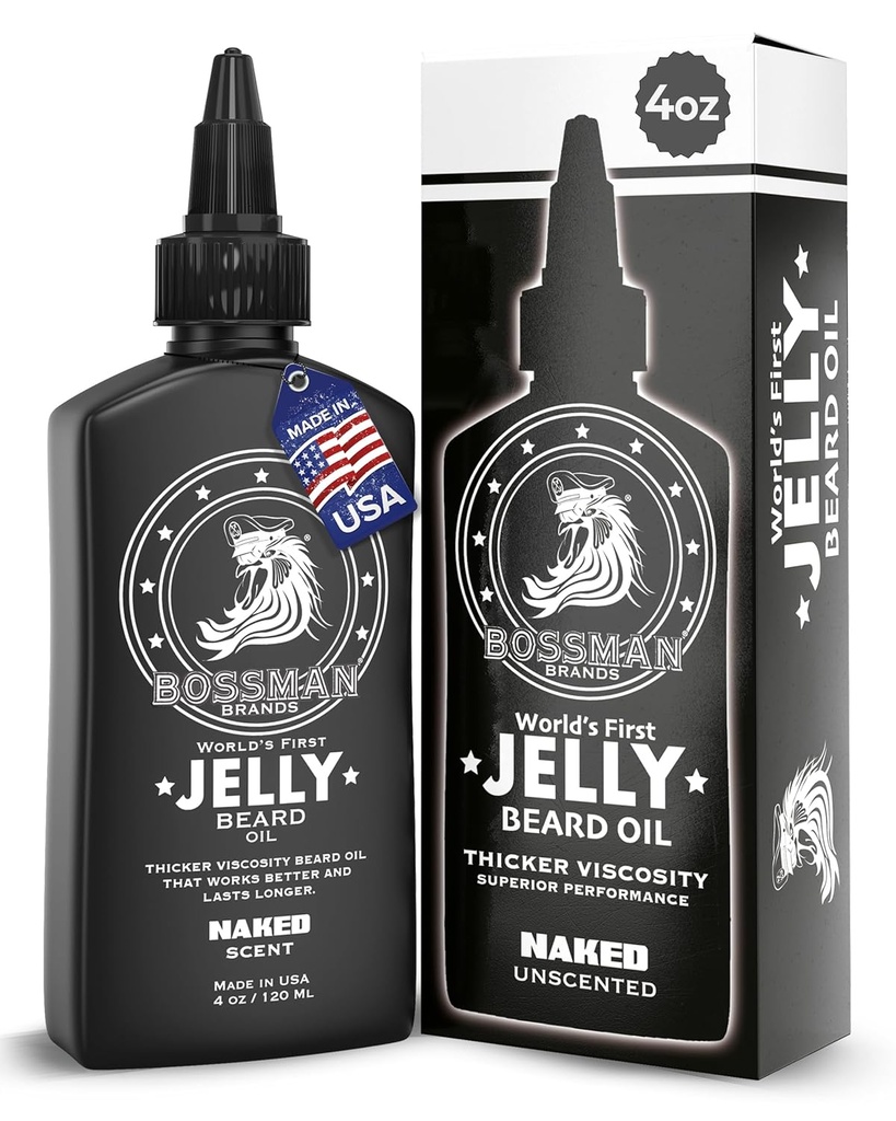 Bossman Jelly Beard Olje for menn (4 oz, naken - uscented) – Softens, fortøyler og betingelser med naturlige ingredienser