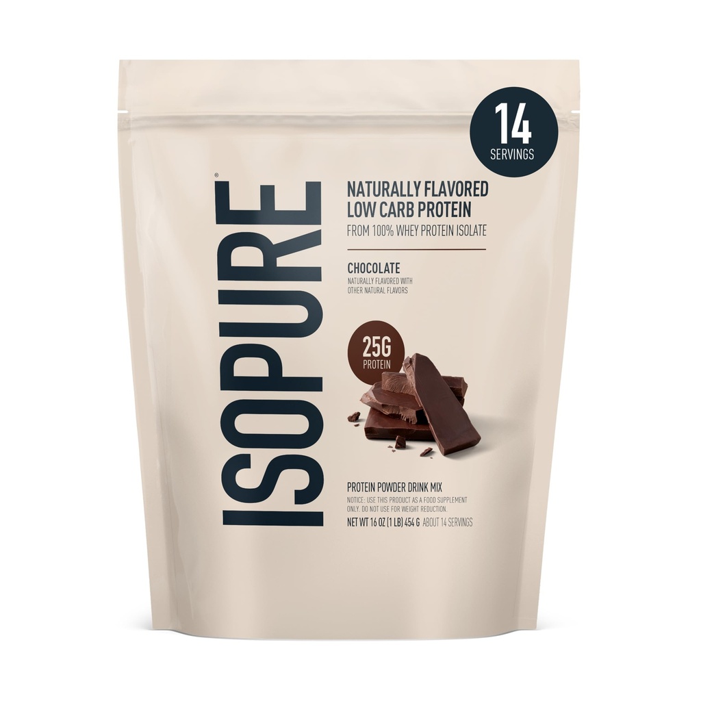 Isopure Lav carb 100% ren Whey Isolate Protein Powder, Laktose gratis, Glutenfri, med vitaminer, mørk sjokolade, 25g Protein Per Serving, 1 Lb, 14 Serveringer (Packaging May Vary)