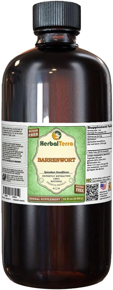 Barrenwort (Epimedium grandiflorum) Glyceritt, tørket blader alkohol-fri flytende ekstrakt (merkenavn: HerbalTerra, stolt laget i USA) 32 fl.oz (0,95 l)