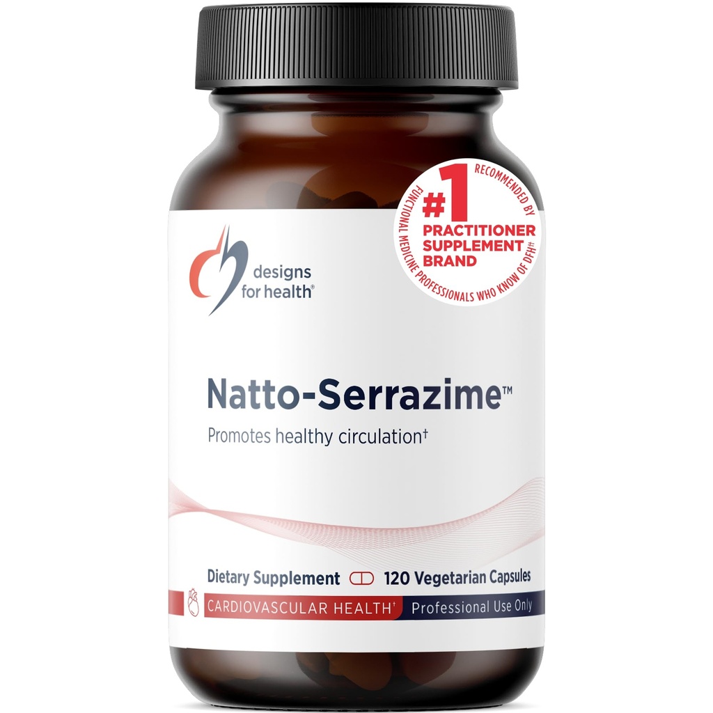 Designer for Helse Nattokinase med Serrapeptidase - Natto-Serrazime + Proteolytiske Enzymer - Designet for å støtte et sunt sirkulerende system + immunhelse - ikke-GMO Supplement (120 Kapsler)