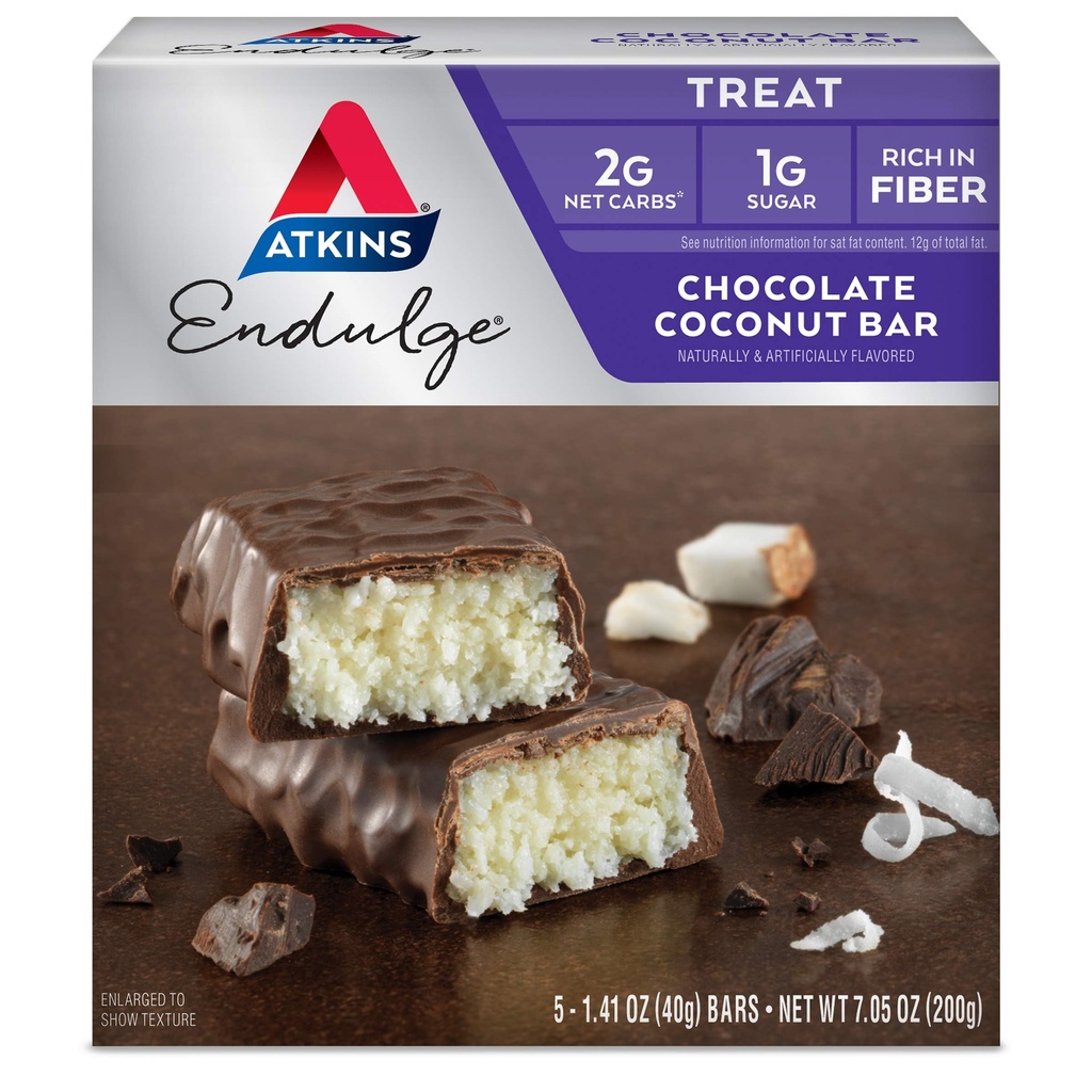 Atkins Endulge Sjokolade Kokos Bar, Dessert Favoritt, Høy i Fiber, 1g Sukker, 5 greve