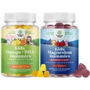 Bundle of Omega DHA Gummies for barn - Fatty Acids Omega 3 6 9 med vitamin C for hjerne, immunisme og barn Magnesium Gummies - Mag Citrat for nerve helse Muskler og sunn hjerte støtte