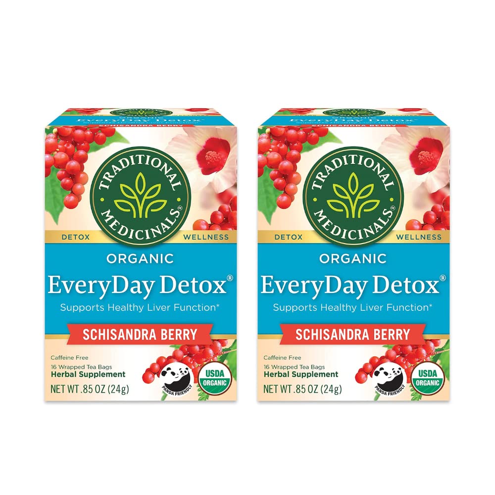 Tradisjonelle medisiner Økologisk EveryDay Detox Schisandra Berry Herbal Te, støtter sunn leverfunksjon (16 greve (pakke med 2))