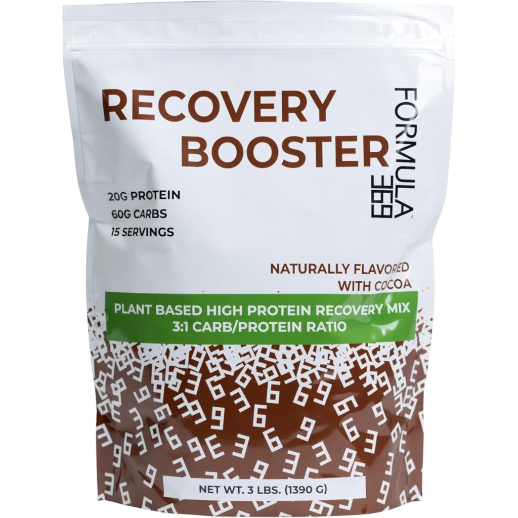Recovery Booster, Vegansk høy protein gjenoppretting blanding, Post Trening Shake w / 20g Protein og 60g karbohydrater, 100% naturlig, 3 pounds, Glutenfri, allergen gratis.