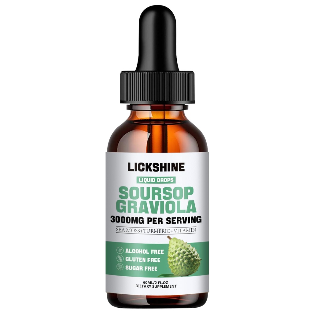 1 Pakker 3000MG Soursop Graviola Flytende Drop for cellestøtte & regenerasjon, lmmune, Gut, Antioksidant, Mood, Relax, Liver og Sleep Zzz - Soursop Graviola Leaf Extract, Sea Moss, Turmeric - 2Fl Oz