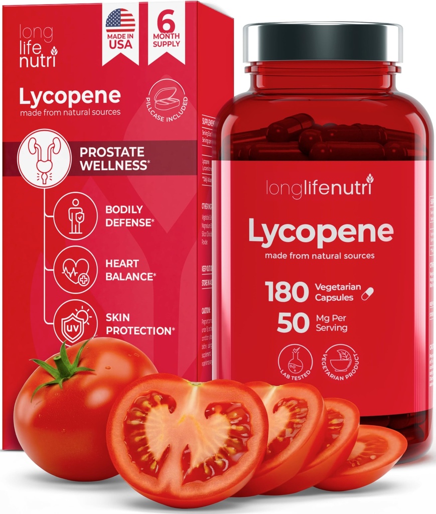 Lycopen 50mg 180 vegetariske kapsler | Supplement Helse | Naturlig tomat ekstrakt ikke-GMO | Rent pulver