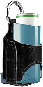 2pcs Bærbar Astma Inhaler Holder, Lightweight PU Leather Protective Reise Handy Astma Inhaler tilfelle for voksne og barn, holder kun (svart)
