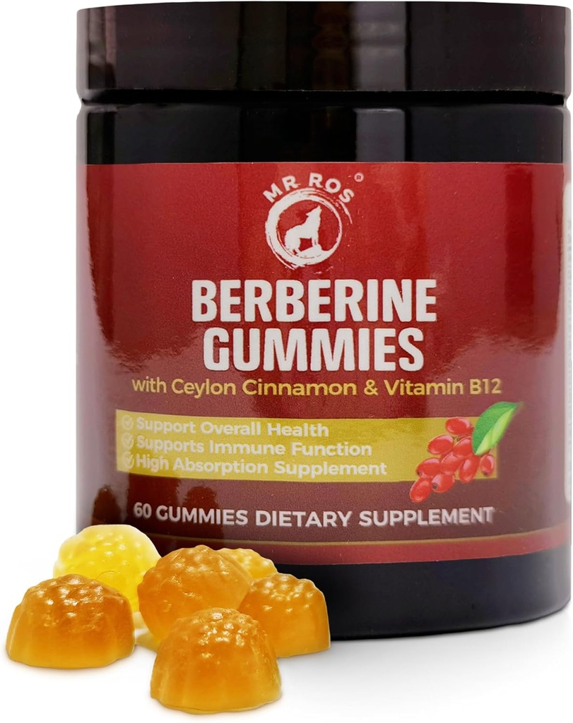 Premium Berberine Gummies 1500mg - Sugar-Free Metabolisme Støtte med Ceylon Cinnamon, Chromium, Magnesium, Sink & B12-60 Count