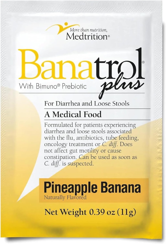 Banatrol® Naturlig anti-Diarreal med prebiotika, lindring fra kronisk diarrea, IBS, gjentakende diarrea, klinisk støttet medisinsk mat, ikke-begrensende, 25 serveringer (Pineaple)