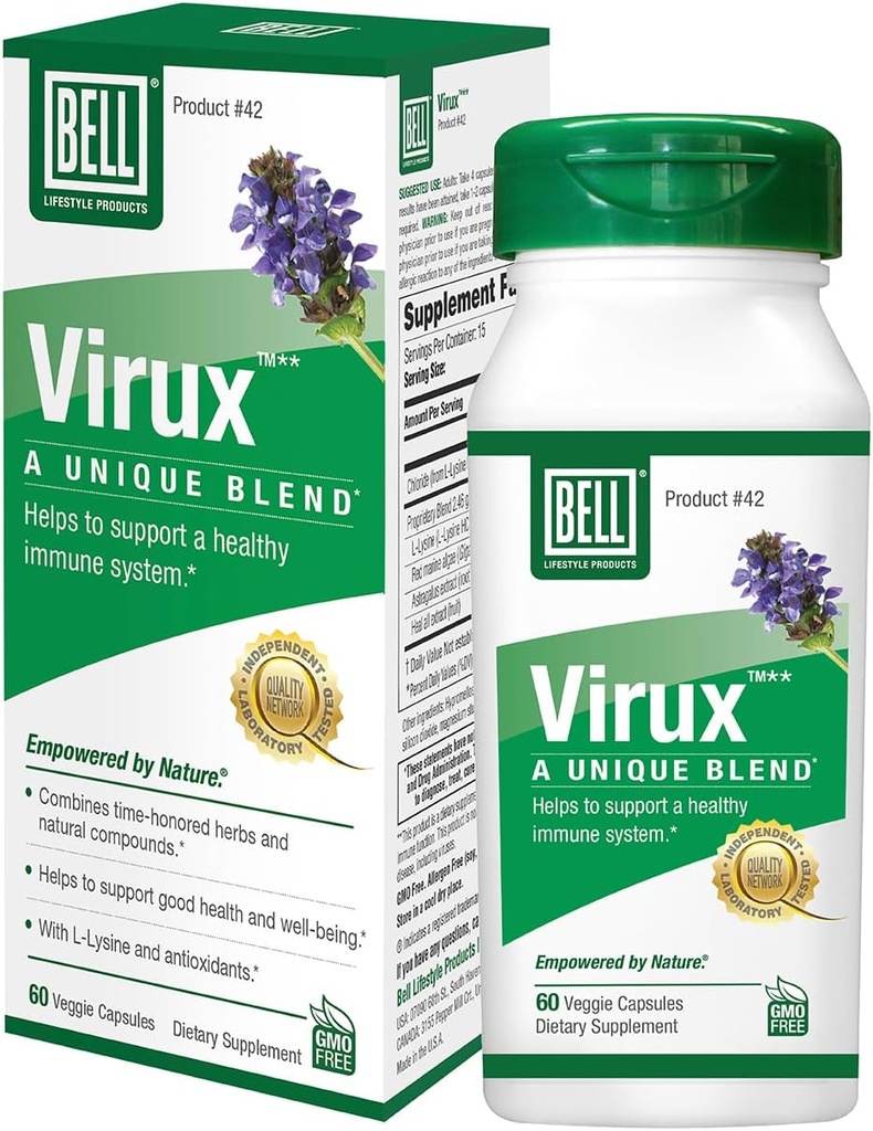 Bell Virux TM L Lysin og rød Marine - naturlig urteblanding, unikt kosttilskudd for å øke immunsystemet-lysin 1000mg kapsler