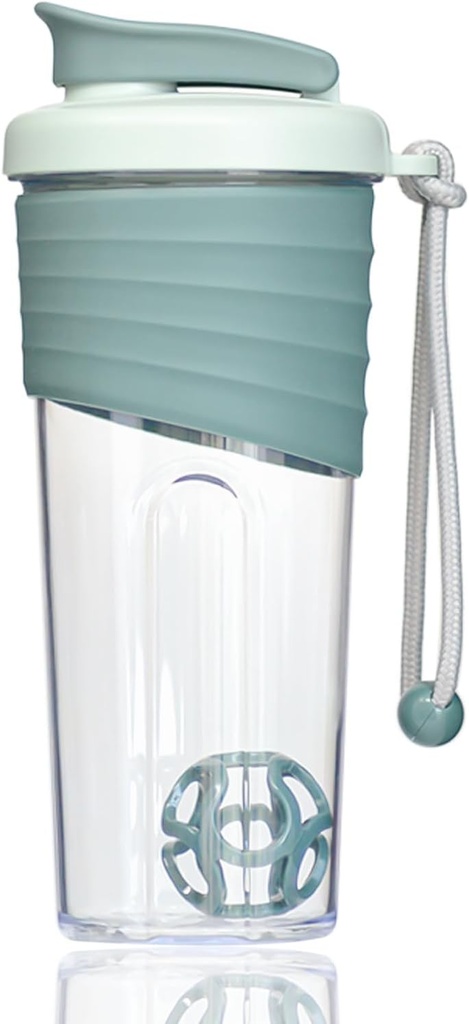 Protein Shaker Flaske 24oz – Teal gjennomsiktig tritan med måleskala, silikon Grip & Teal Shaker Ball – perfekt for proteinshake, smoothies og kosttilskudd