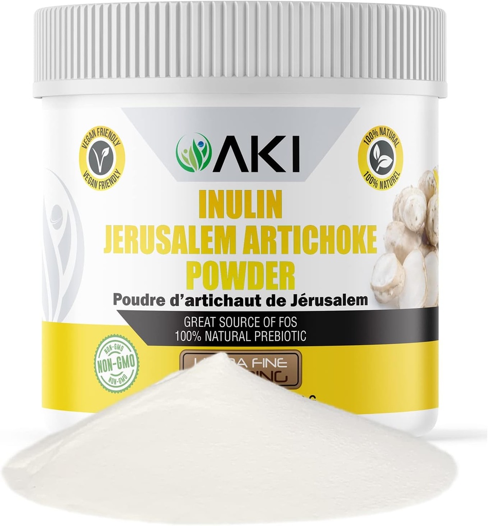AKI Inulin Jerusalem Artichoke pulver (6oz/170g) Godt i Fiber & Prebiotic, Ideell for kaffe, smoothies, juice og andre måltider - Vegansk, Glutenfri (pakke med 1)