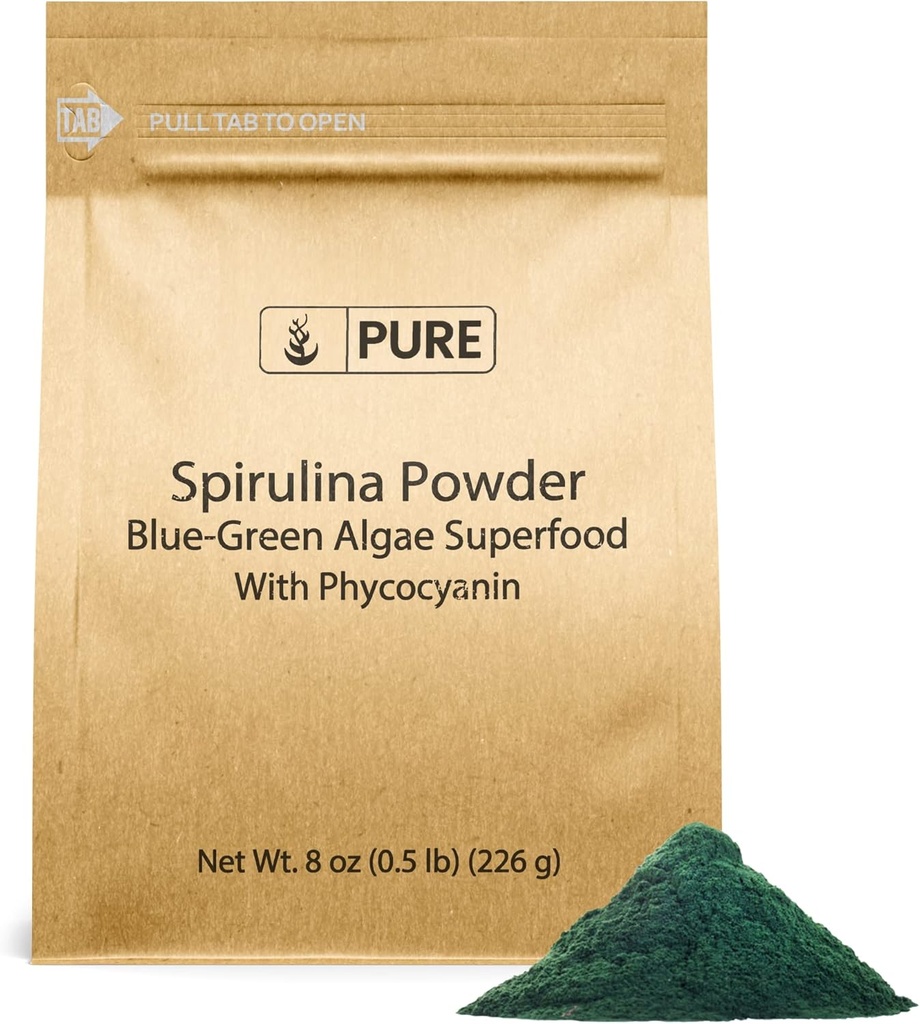 PURE ORIGINAL INGREDIENTS Spirulina pulver (8oz) Plantebasert komplett protein, ikke-GMO