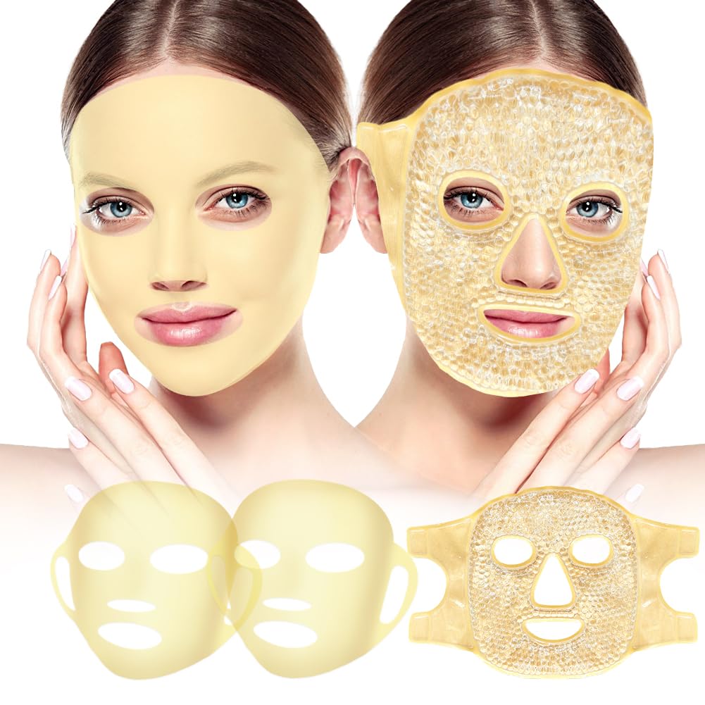 Face Ice Pack og 2 pakker Silikon ansiktsmaskedeksel, Full ansiktsfrosne masker Hot Cold Face Compress Reusable hudpleie sett for kvinner for puffiness svimlende relief skjønnhets Spa Essentials